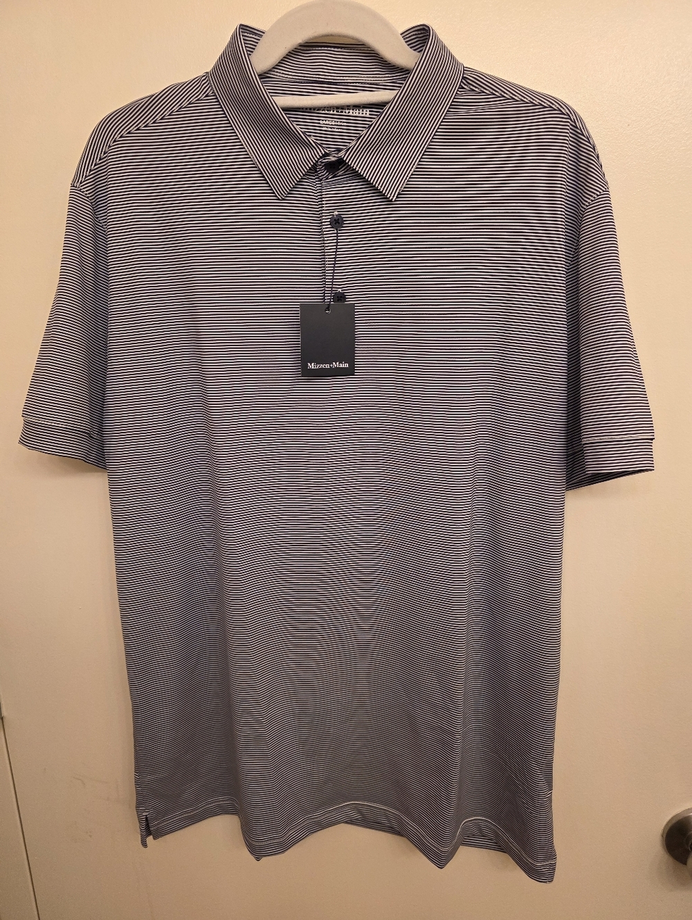 Mizzen+Main Men's Versa Striped Performance Polo - Navy/White - Size L Trim